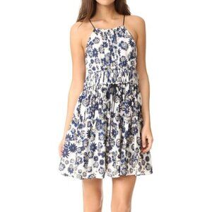 CINQ À SEPT 'Lotus' Floral-Print Sleeveless Silk Mini-Dress, Blue Multi